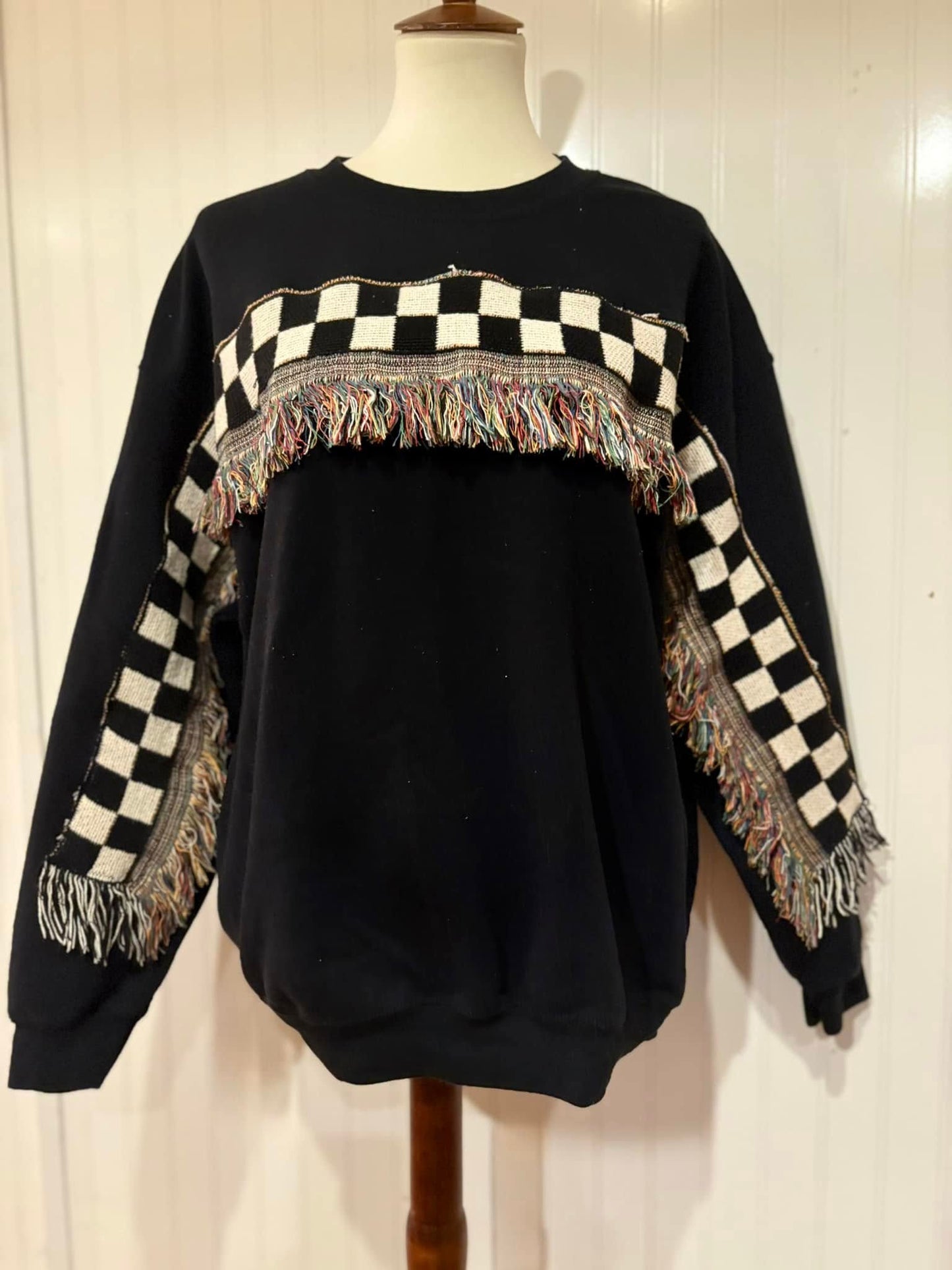 Checkerboard Fringe sweatshirt lg