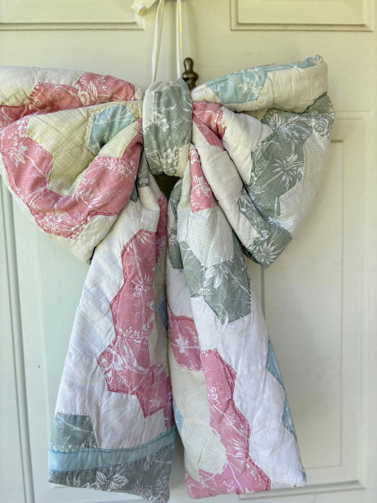 Pink and Green quilted door bow