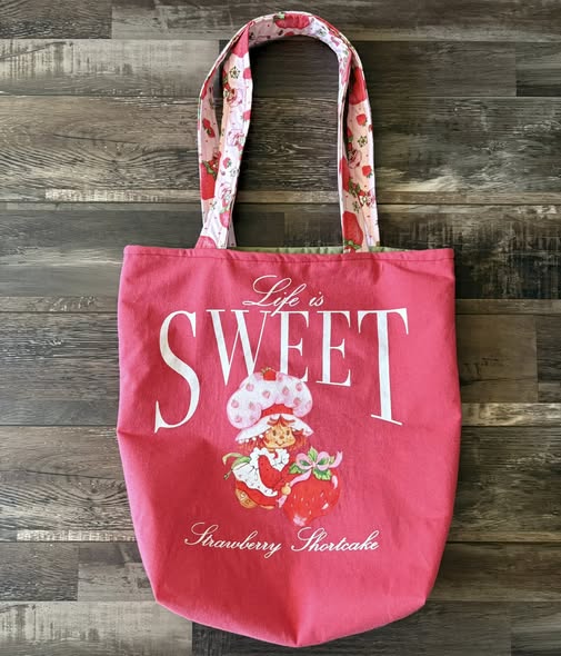 Strawberry shortcake upcycle tote bag