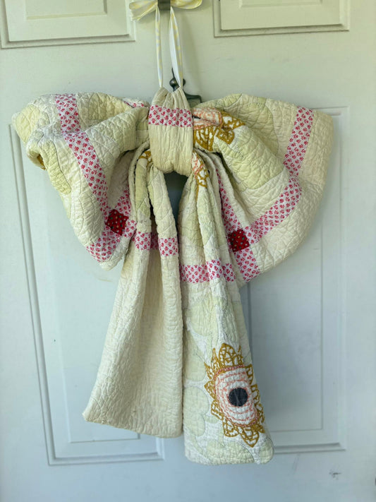Upcycled quilt door bow sunflower