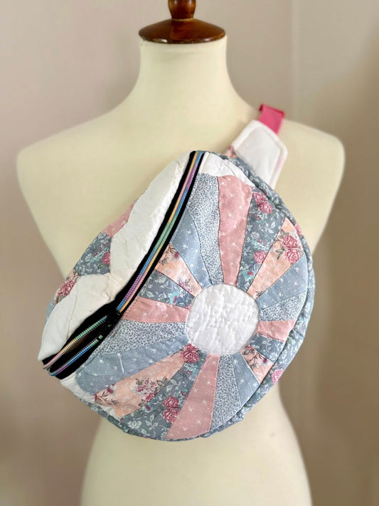 Pastel quilt upcycle fanny pack