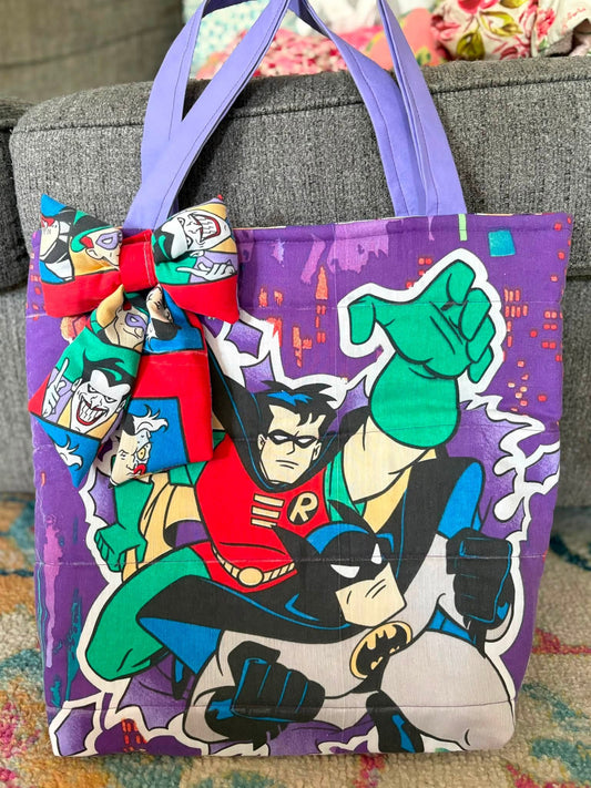 Batman and Robin quilted tote bag