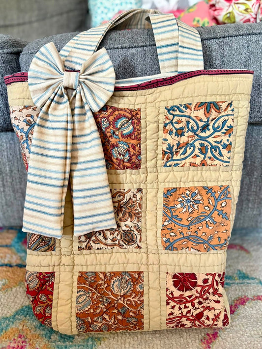 Quilt upcycled tote bag