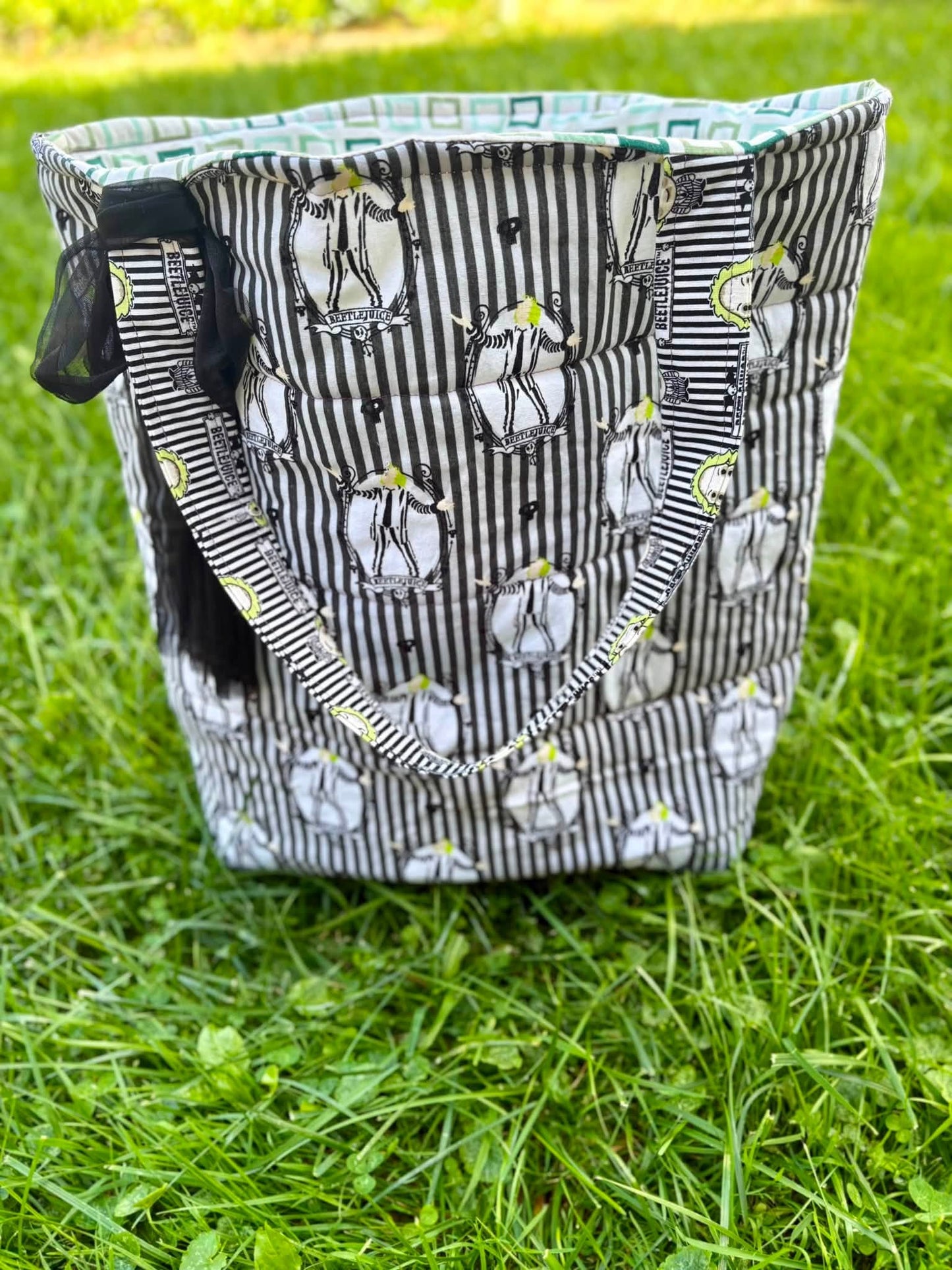 Beetlejuice quilted tote bag