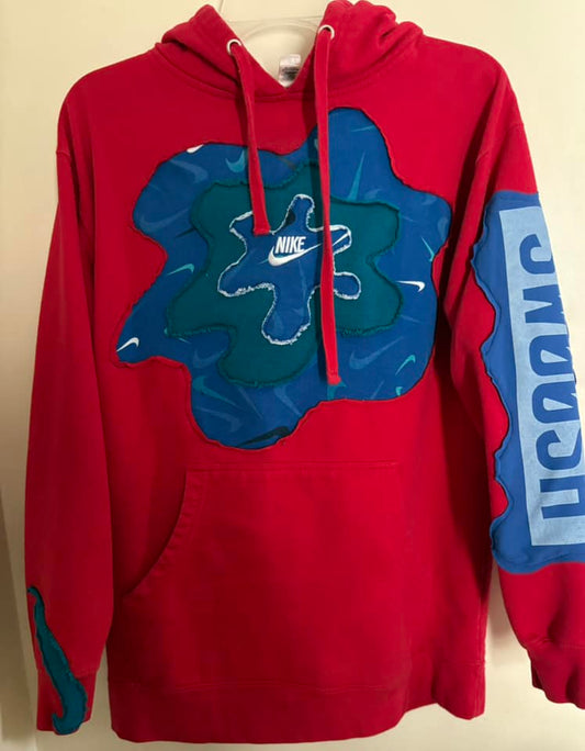 Red and blue Nike reworked hoodie Medium