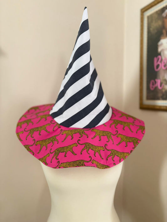 Pink cheetah witch hat