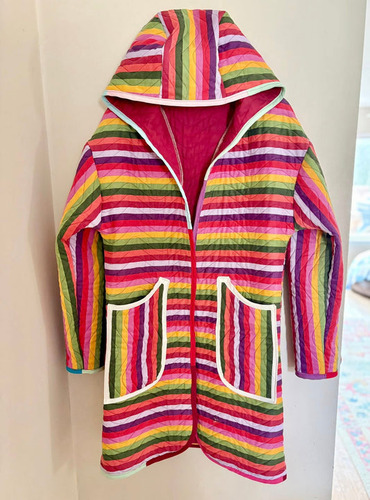Rainbow Stripe quilted long jacket medium