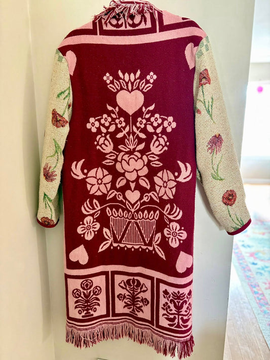 Heart fringe blanket upcycle jacket sm/med