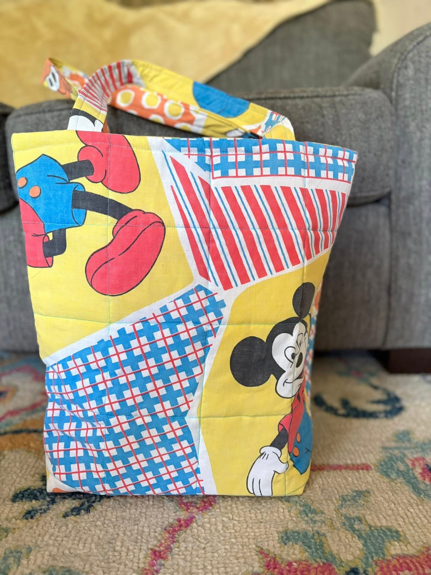 Vintage Mickey and friends quilted tote bag