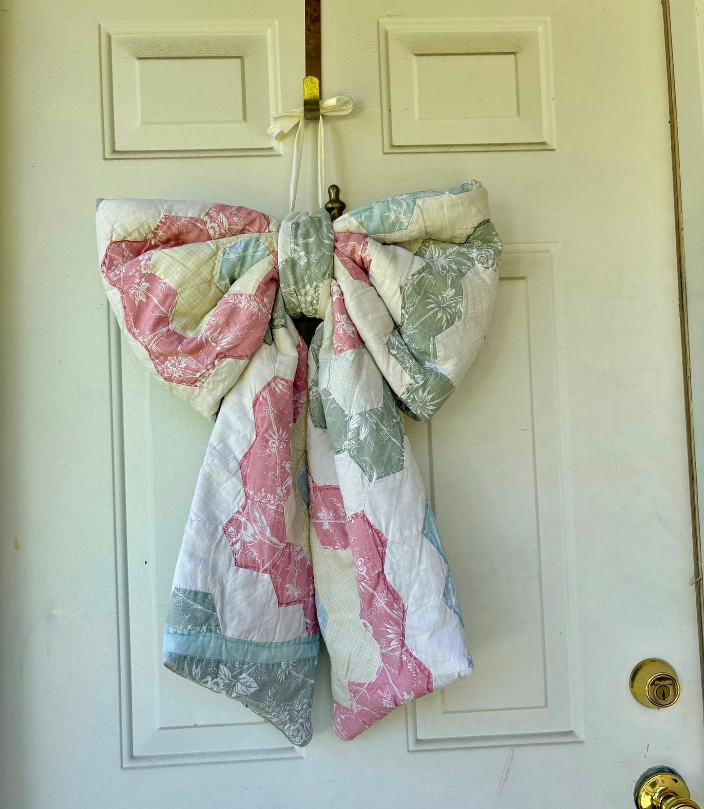 Pink and Green quilted door bow