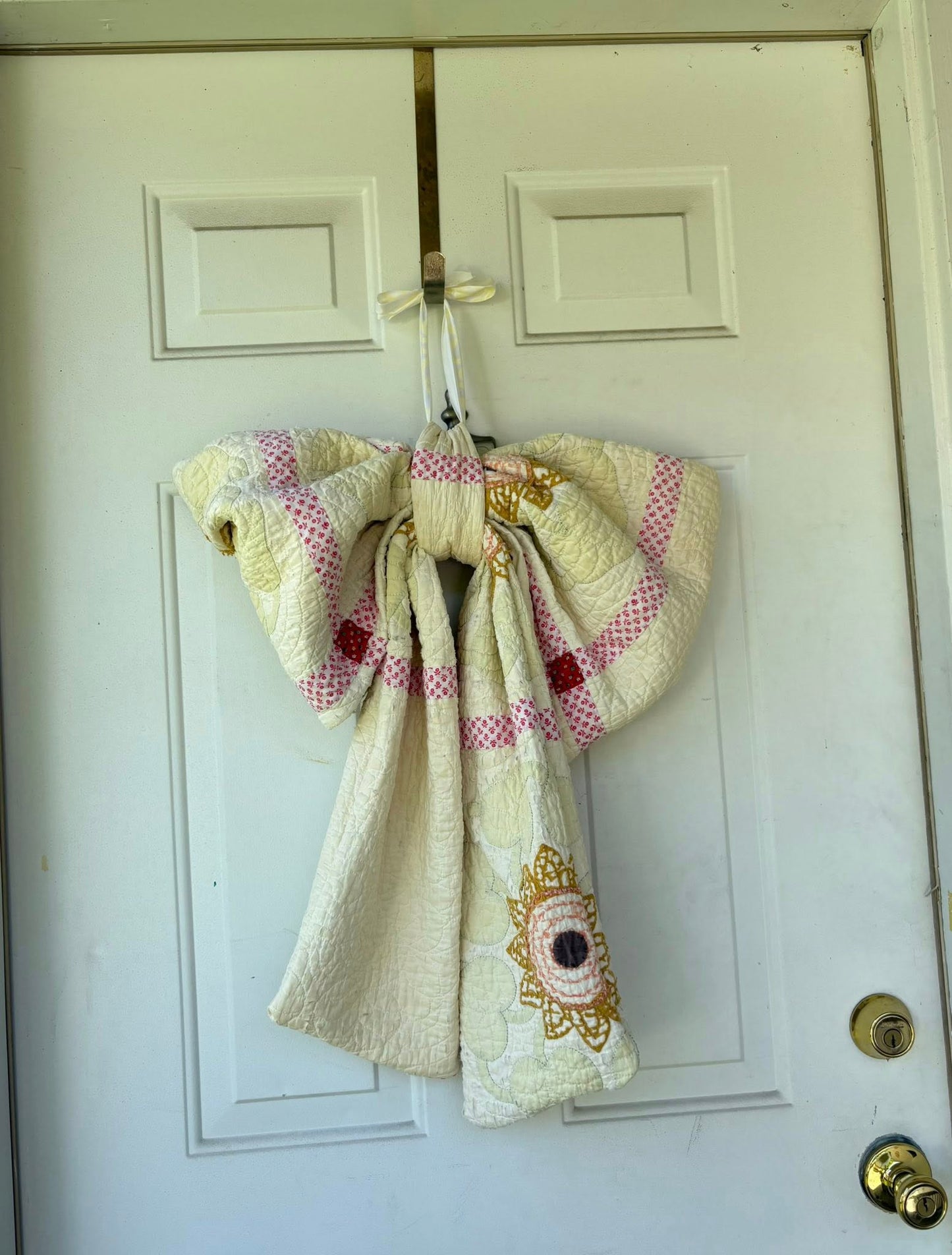 Upcycled quilt door bow sunflower