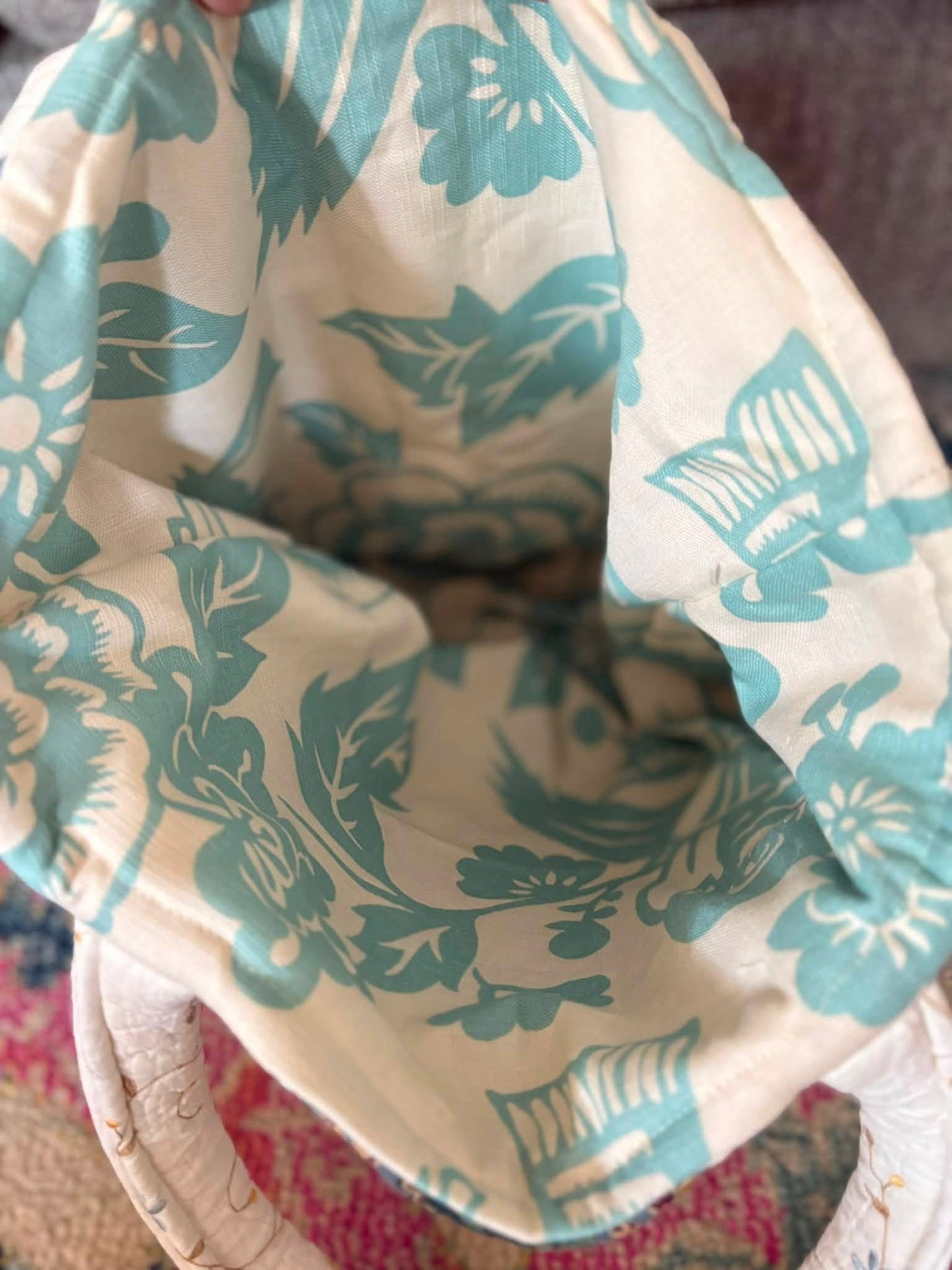 Quilt upcycled tote bag blue
