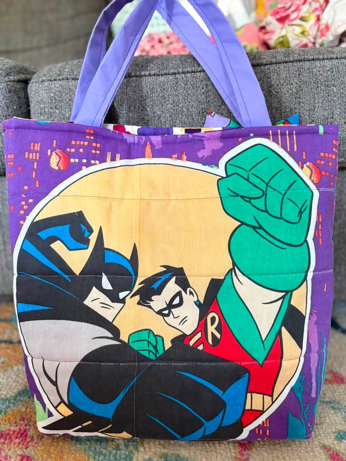 Batman and Robin quilted tote bag