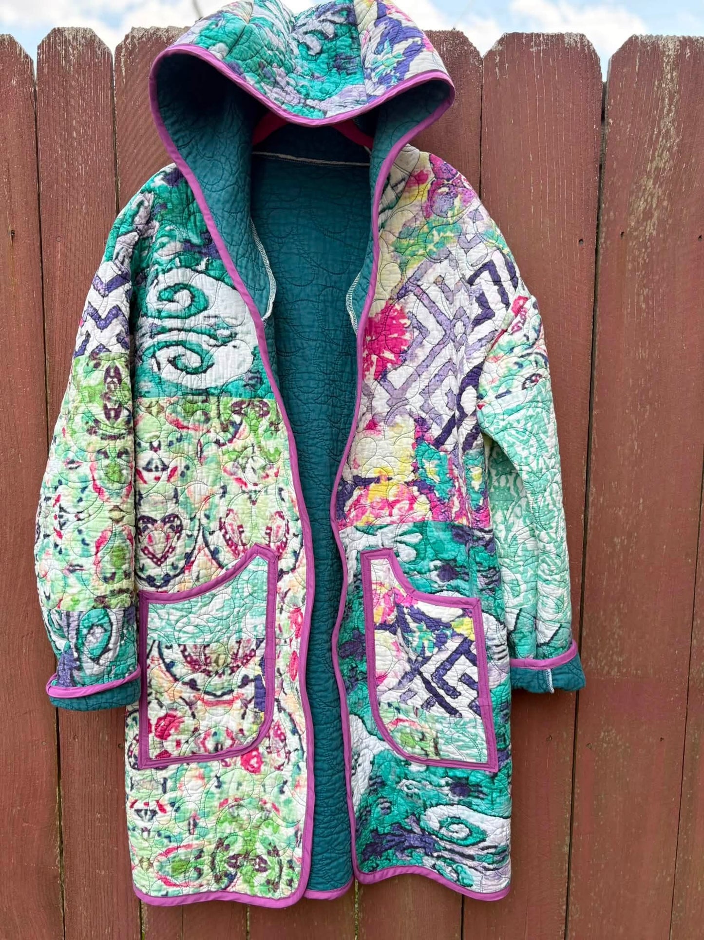 Boho upcycled quilt jacket size lg