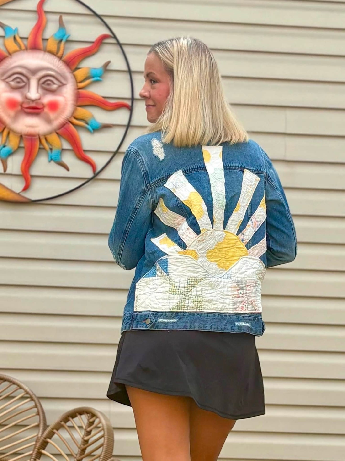 Sun rise Quilted Denim jacket med