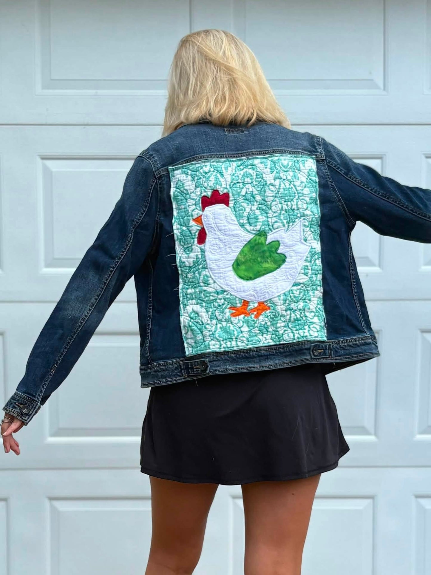 Chicken upcycle denim jacket lg