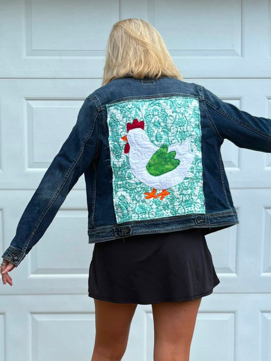 Chicken upcycle denim jacket lg