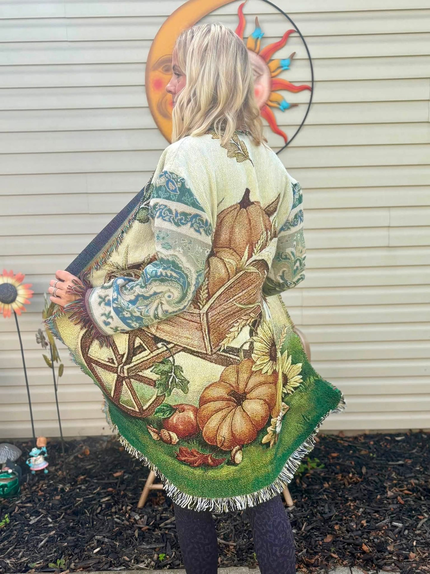Fall Pumpkin fringe jacket one size fits most