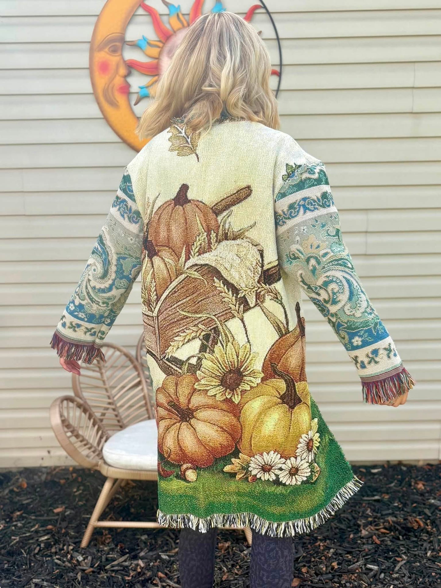 Fall Pumpkin fringe jacket one size fits most
