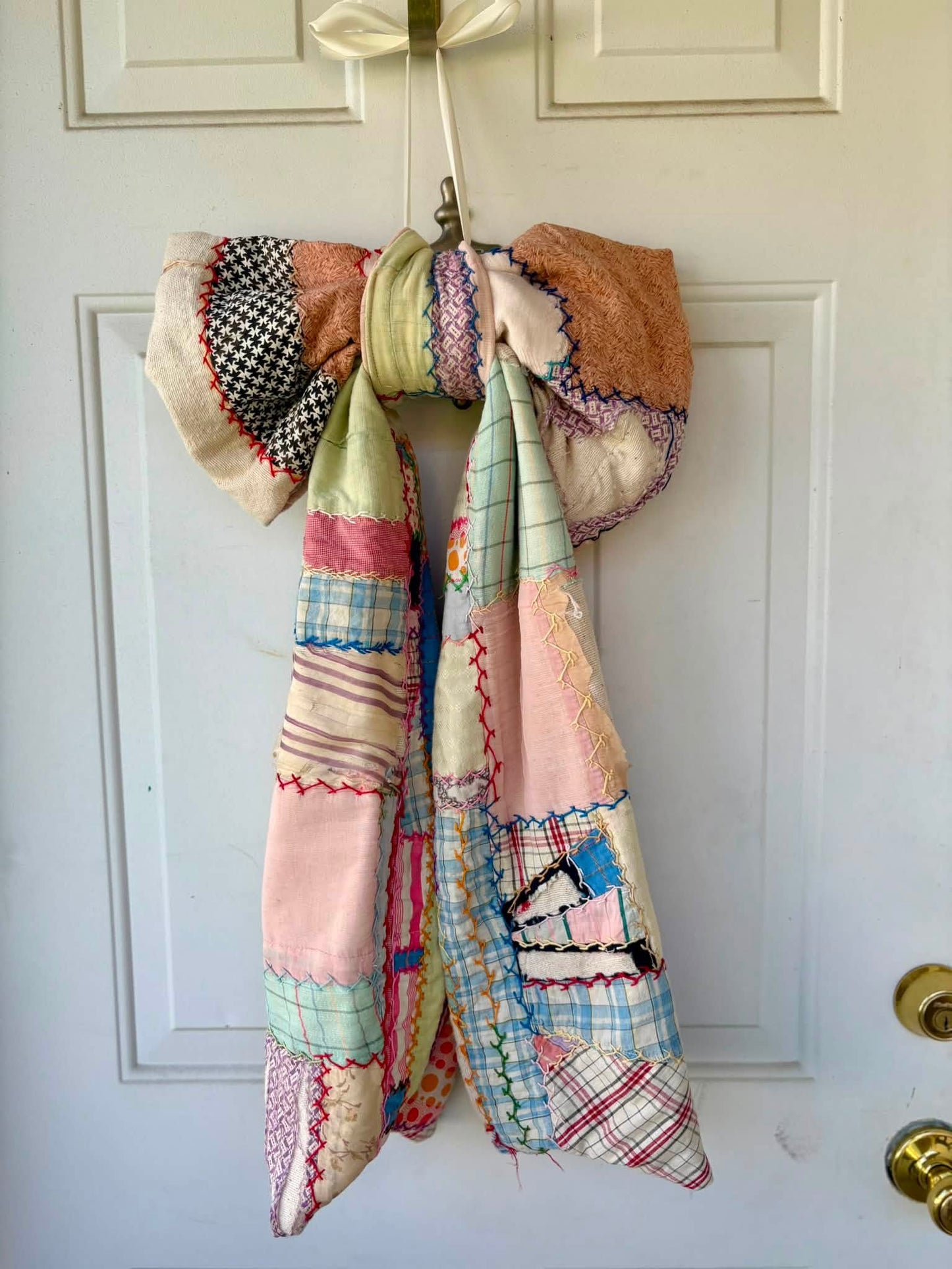 Antique feed sack quilted door bow