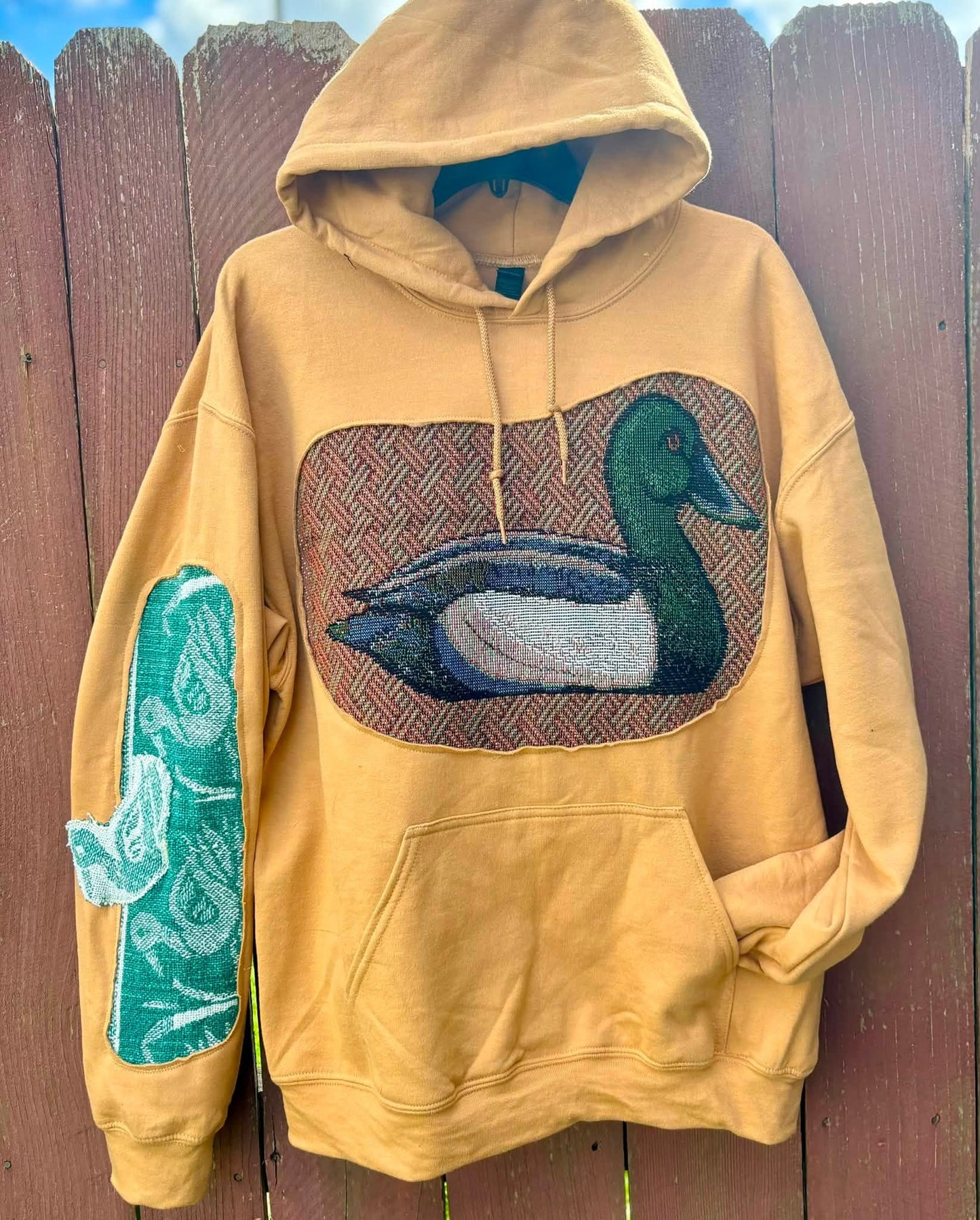 Duck upcycled hoodie size lg