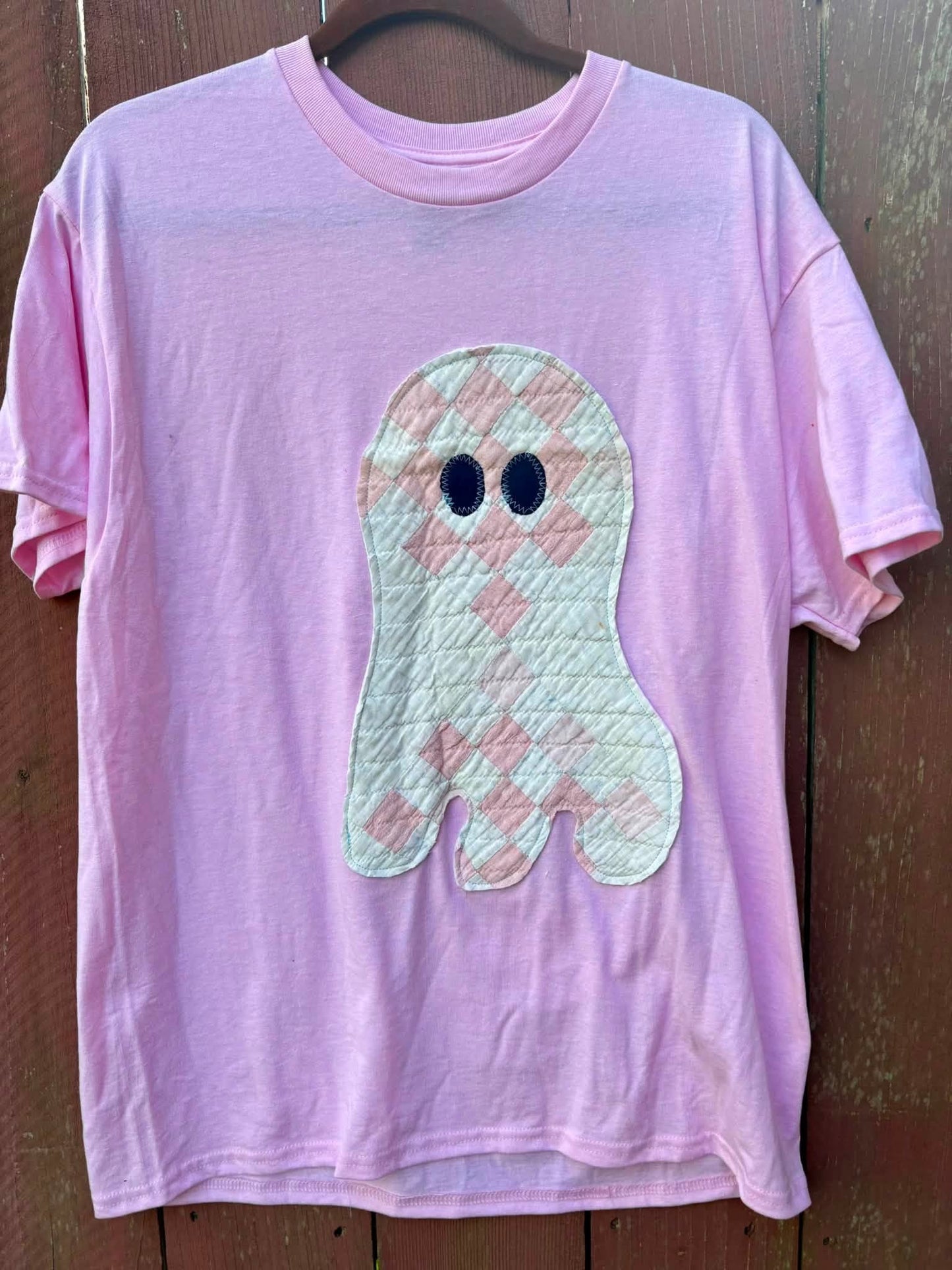 Pink quilted ghost tee size lg
