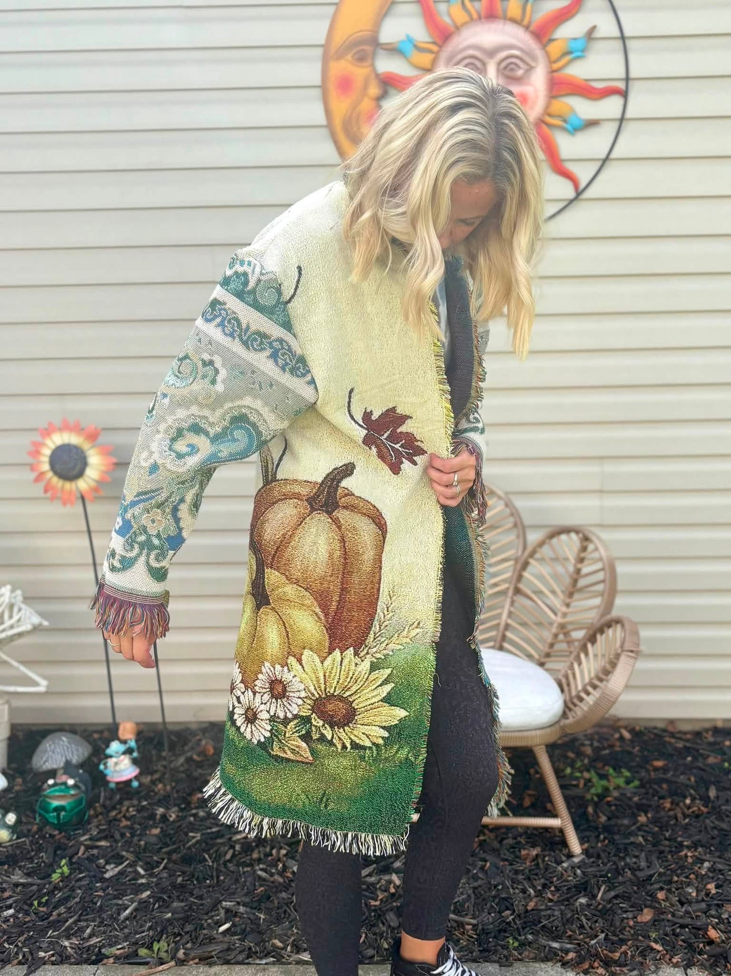 Fall Pumpkin fringe jacket one size fits most
